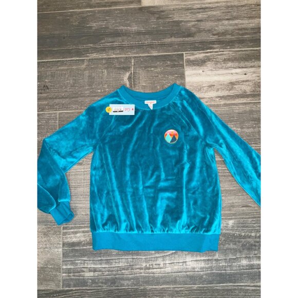 Cat & Jack Velvet Long Sleeve Turquoise Sweatshirt With Logo Patch size 10-12 La - Picture 3 of 3